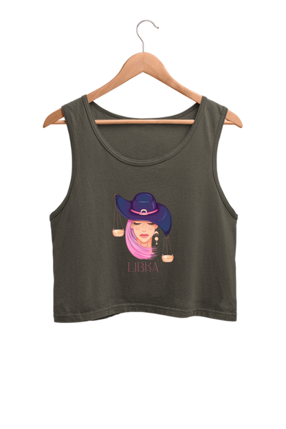 WOMEN || CROP TANK TOP || ZODIAC SIGN || ASTROLOGY || LIBRA || EXTROVERT || FRIENDLY || EARRINGS DESIGN || ELEGANT || VECTOR ART || BIRTHDAY || GIFT FOR HER