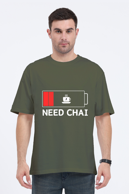 MEN || ROUND NECK OVERSIZED CLASSIC T-SHIRT || STREETWEAR || TEA LOVER || TEA ADDICT || NEED CHAI || INDIAN TEA