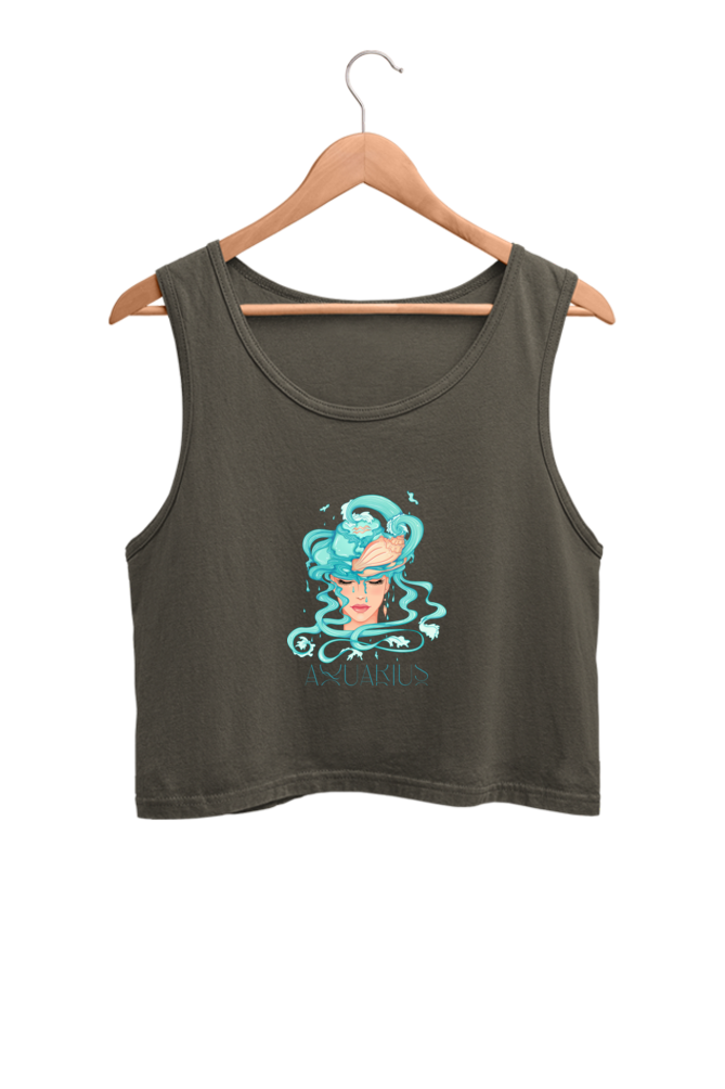 WOMEN || CROP TANK TOP || ZODIAC SIGN || ASTROLOGY || AQUARIUS || CONFIDENCE || WATER || PSYCHEDELIC ART || BIRTHDAY || GIFT FOR HER