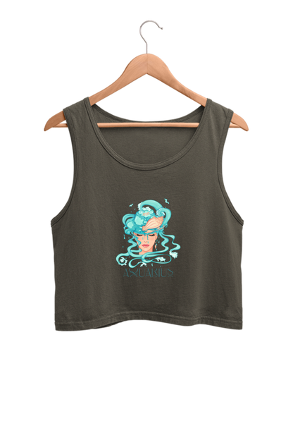 WOMEN || CROP TANK TOP || ZODIAC SIGN || ASTROLOGY || AQUARIUS || CONFIDENCE || WATER || PSYCHEDELIC ART || BIRTHDAY || GIFT FOR HER