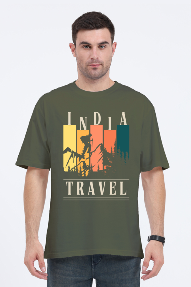 MEN || ROUND NECK OVERSIZED CLASSIC T-SHIRT || TRAVEL || ADVENTURE || INDIA || SKIER GRAPHIC