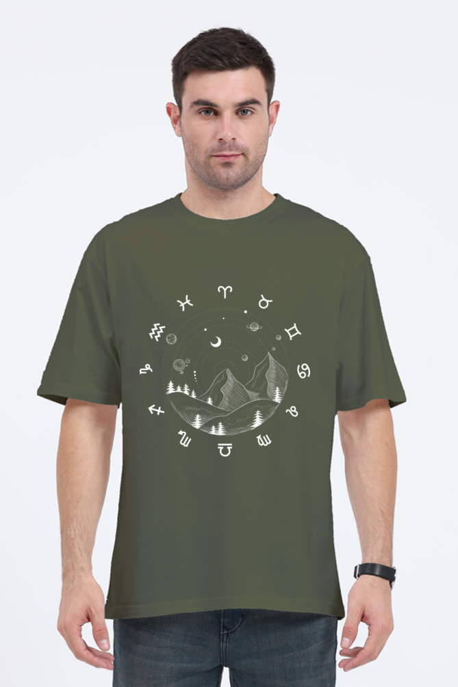 MEN || ROUND NECK OVERSIZED CLASSIC T-SHIRT || SPACE GRAPHIC || STARS AND PLANETS || COSMIC DESIGN || ZODIAC SIGNS || MOUNTAIN || ASTROLOGY