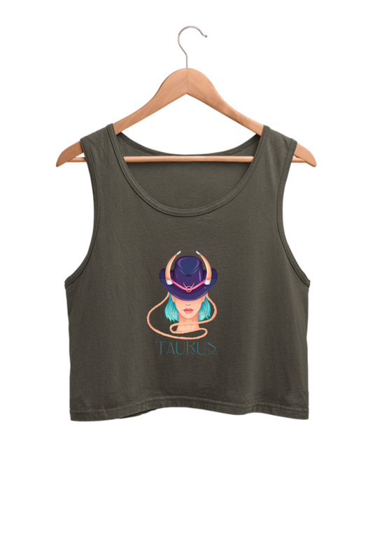 WOMEN || CROP TANK TOP || ZODIAC SIGN || ASTROLOGY || TAURUS || HORNS || BIRTHDAY || GIFTS FOR HER