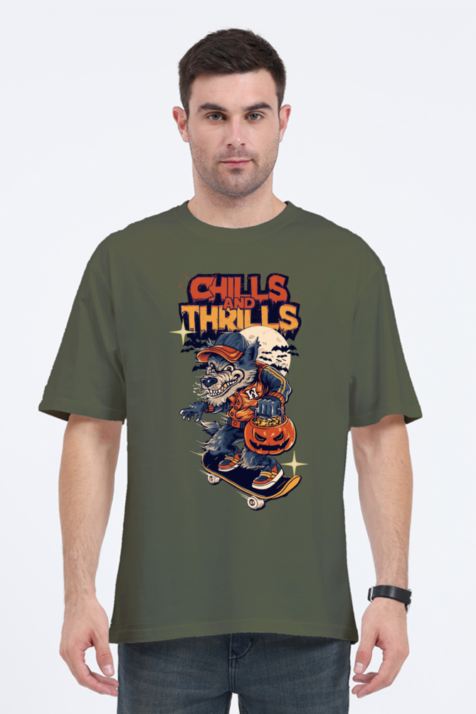 MEN || ROUND NECK OVERSIZED CLASSIC T-SHIRT || STREETWEAR || TRENDY || SPOOKY || MONSTER || WEREWOLF || SKATEBOARD || PUMPKIN || HALLOWEEN