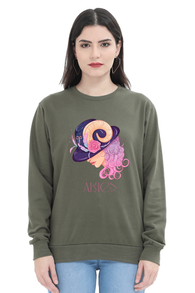 WOMEN || SWEATSHIRT || ZODIAC SIGN || ASTROLOGY || ARIES || FLORAL PRINT || BIRTHDAY || GIFTS FOR HER