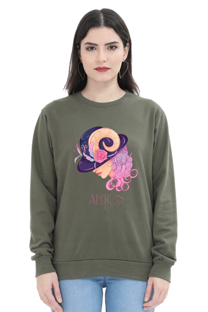 WOMEN || SWEATSHIRT || ZODIAC SIGN || ASTROLOGY || ARIES || FLORAL PRINT || BIRTHDAY || GIFTS FOR HER