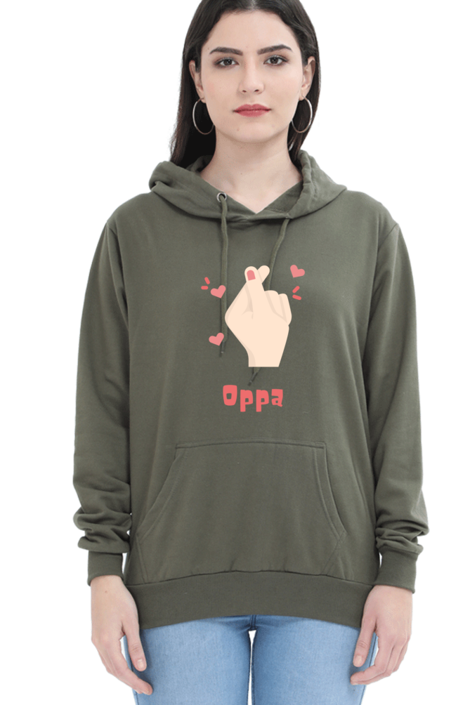 WOMEN || HOODIE SWEATSHIRT || K DRAMA OPPA FINGER HEART SARANGHAE