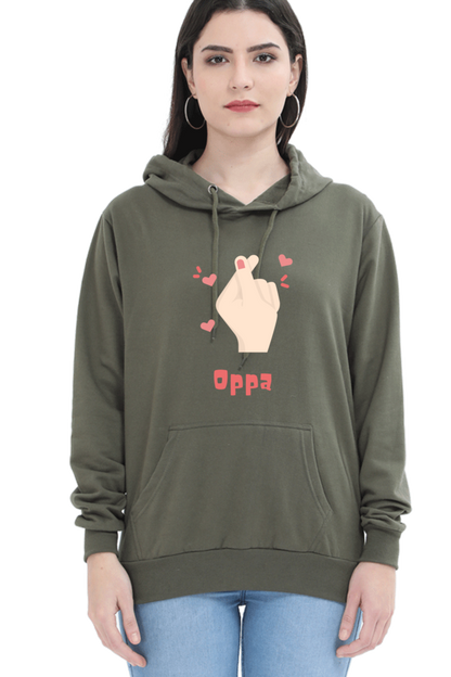 WOMEN || HOODIE SWEATSHIRT || K DRAMA OPPA FINGER HEART SARANGHAE