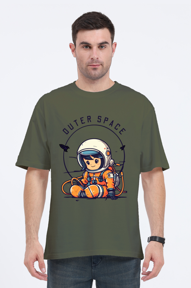 MEN || ROUND NECK OVERSIZED CLASSIC T-SHIRT || SPACE GRAPHIC || CUTE ASTRONAUT || VECTOR ART