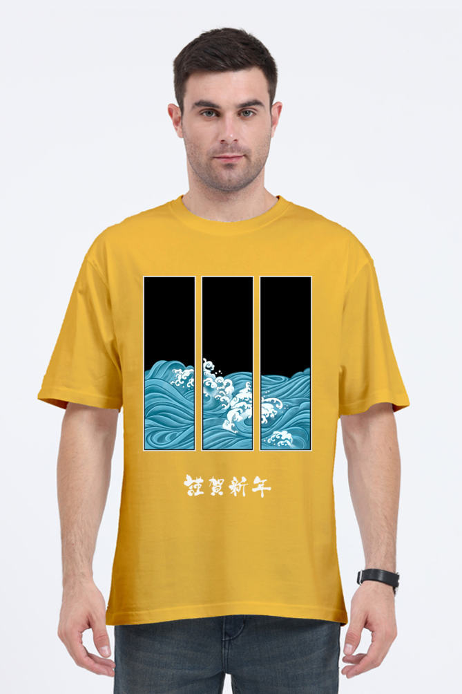 MEN || ROUND NECK OVERSIZED CLASSIC T-SHIRT || JAPANESE ART || HAPPY NEW YEAR || THE GREAT WAVE OFF KANAGAWA