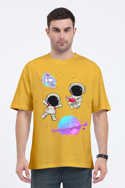 MEN || ROUND NECK OVERSIZED CLASSIC T-SHIRT || SPACE GRAPHIC || CUTE ASTRONAUT || STARS AND PLANETS || COSMIC DESIGN