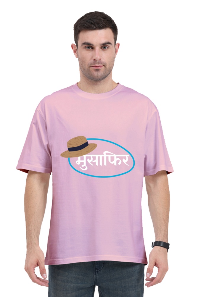 MEN || ROUND NECK OVERSIZED CLASSIC T-SHIRT || TRAVEL || HAT DESIGN || HINDI TEXT || MUSAFIR