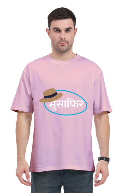 MEN || ROUND NECK OVERSIZED CLASSIC T-SHIRT || TRAVEL || HAT DESIGN || HINDI TEXT || MUSAFIR