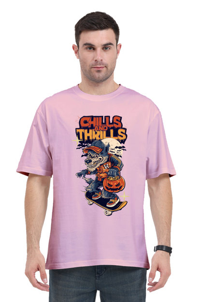 MEN || ROUND NECK OVERSIZED CLASSIC T-SHIRT || STREETWEAR || TRENDY || SPOOKY || MONSTER || WEREWOLF || SKATEBOARD || PUMPKIN || HALLOWEEN