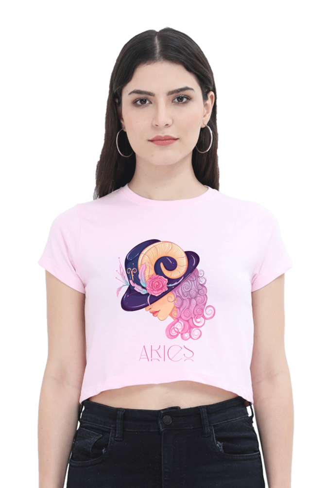 WOMEN || CROP TOP || ZODIAC SIGN || ASTROLOGY || ARIES || FLORAL PRINT || BIRTHDAY || GIFTS FOR HER