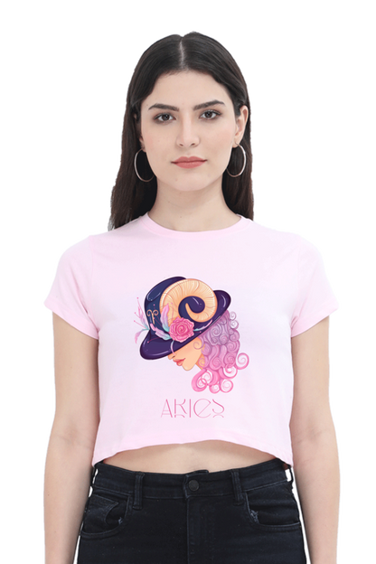 WOMEN || CROP TOP || ZODIAC SIGN || ASTROLOGY || ARIES || FLORAL PRINT || BIRTHDAY || GIFTS FOR HER