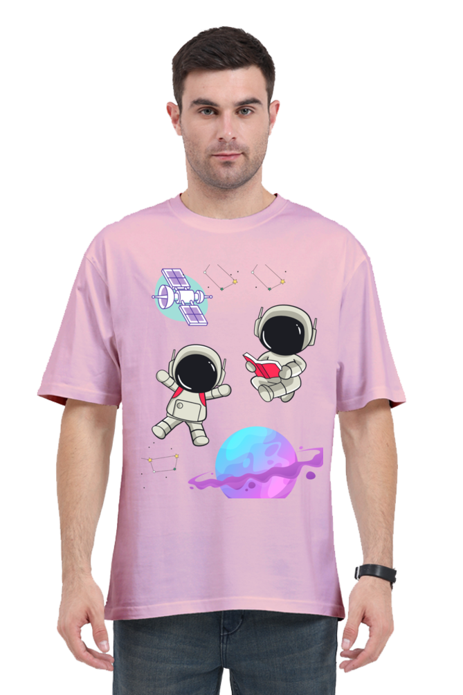 MEN || ROUND NECK OVERSIZED CLASSIC T-SHIRT || SPACE GRAPHIC || CUTE ASTRONAUT || STARS AND PLANETS || COSMIC DESIGN