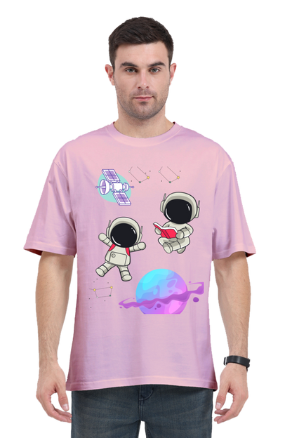 MEN || ROUND NECK OVERSIZED CLASSIC T-SHIRT || SPACE GRAPHIC || CUTE ASTRONAUT || STARS AND PLANETS || COSMIC DESIGN