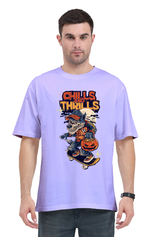 MEN || ROUND NECK OVERSIZED CLASSIC T-SHIRT || STREETWEAR || TRENDY || SPOOKY || MONSTER || WEREWOLF || SKATEBOARD || PUMPKIN || HALLOWEEN