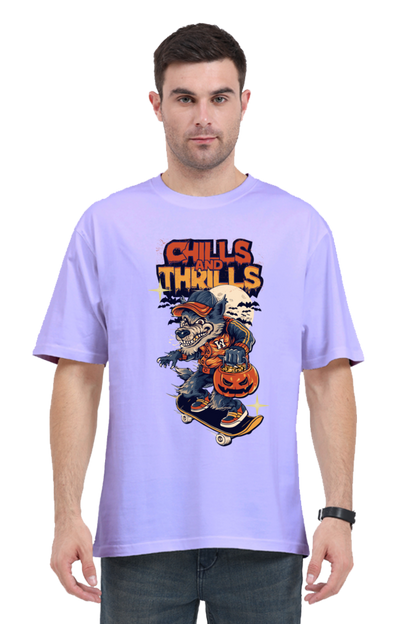 MEN || ROUND NECK OVERSIZED CLASSIC T-SHIRT || STREETWEAR || TRENDY || SPOOKY || MONSTER || WEREWOLF || SKATEBOARD || PUMPKIN || HALLOWEEN