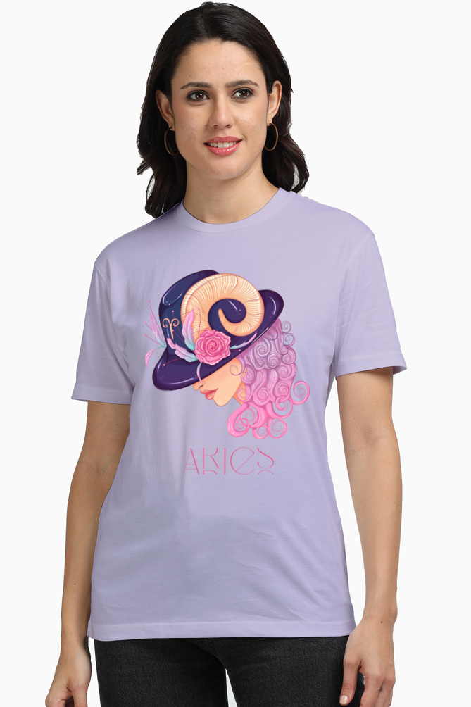 WOMEN || ROUND NECK T-SHIRT || ZODIAC SIGN || ASTROLOGY || ARIES || BIRTHDAY || FLORAL PRINT || GIFTS FOR HER