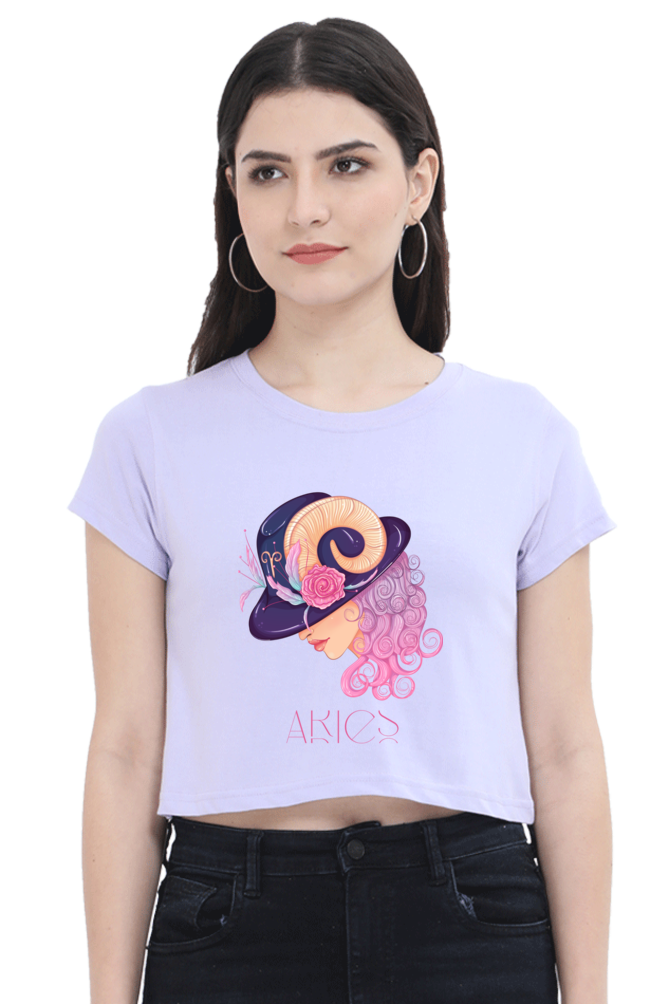 WOMEN || CROP TOP || ZODIAC SIGN || ASTROLOGY || ARIES || FLORAL PRINT || BIRTHDAY || GIFTS FOR HER