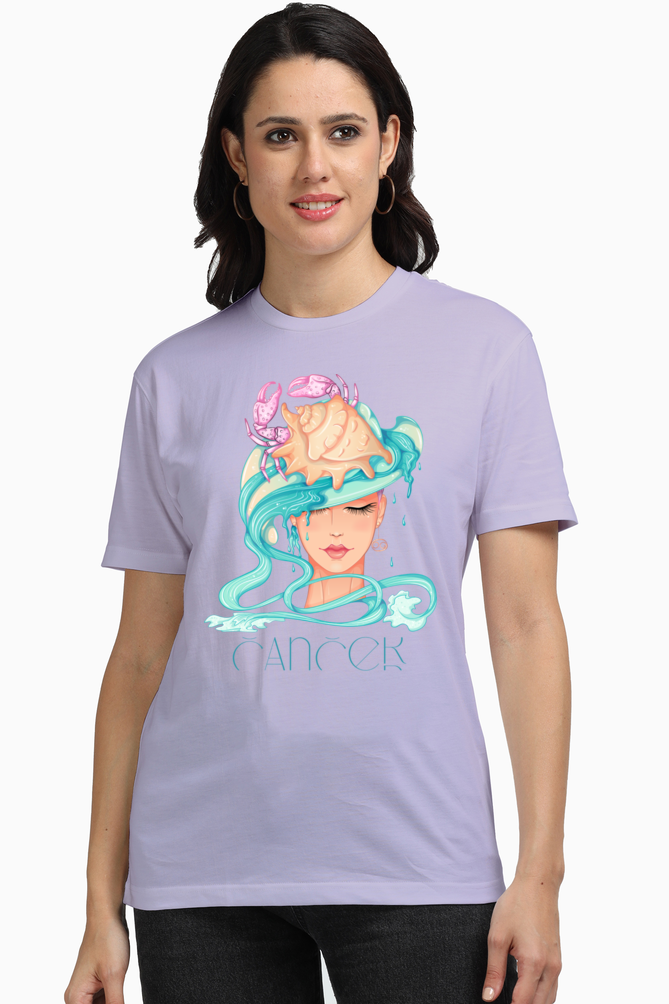 WOMEN || ROUND NECK T-SHIRT || ZODIAC SIGN || ASTROLOGY || CANCER || CRAB DESIGN || PSYCHEDELIC ART || BIRTHDAY || GIFTS FOR HER