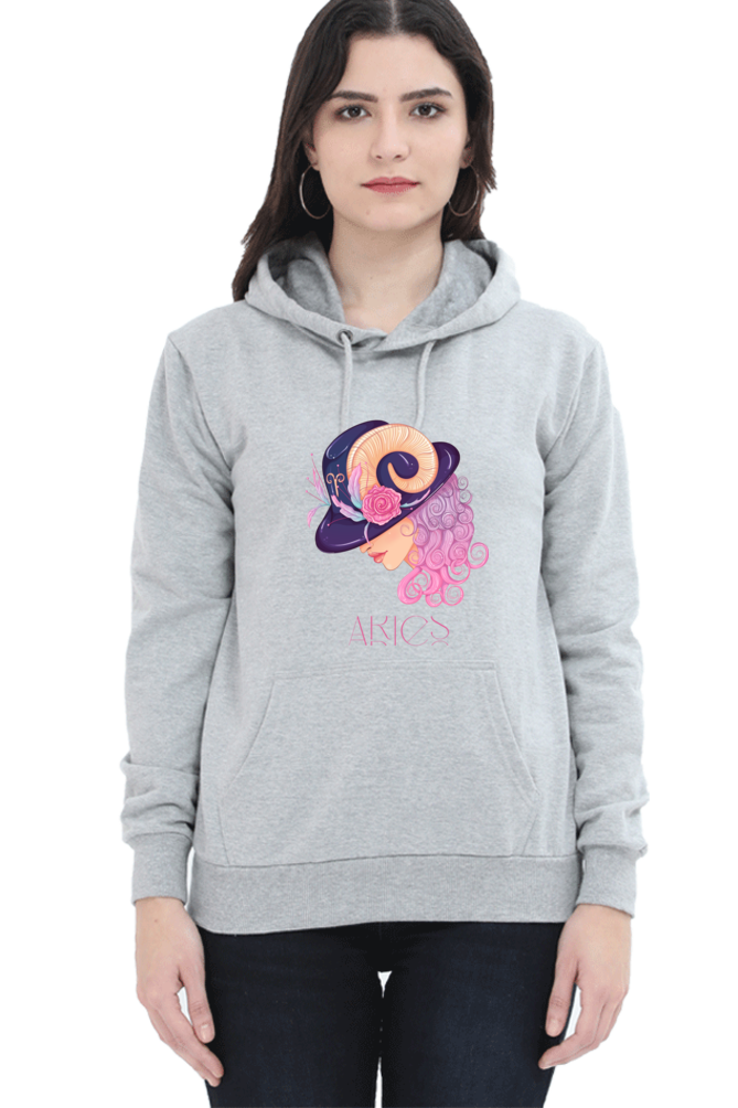 WOMEN || HOODIE SWEATSHIRT || ZODIAC SIGN || ASTROLOGY || ARIES || FLORAL PRINT || BIRTHDAY || GIFTS FOR HER