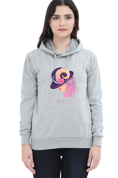 WOMEN || HOODIE SWEATSHIRT || ZODIAC SIGN || ASTROLOGY || ARIES || FLORAL PRINT || BIRTHDAY || GIFTS FOR HER