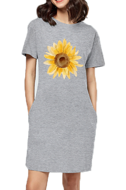 WOMEN || T-SHIRT DRESS || FLOWER || FLORAL PRINT || SUNFLOWER || BOHO || NATURE || GIFT FOR HER