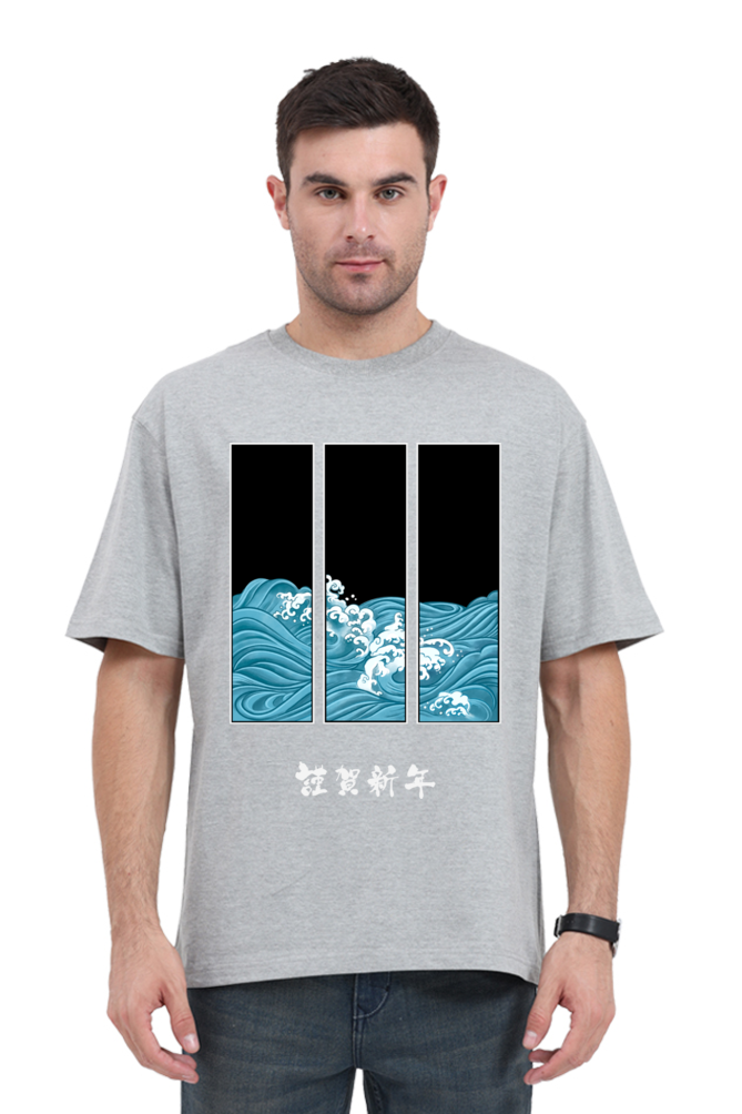 MEN || ROUND NECK OVERSIZED CLASSIC T-SHIRT || JAPANESE ART || HAPPY NEW YEAR || THE GREAT WAVE OFF KANAGAWA