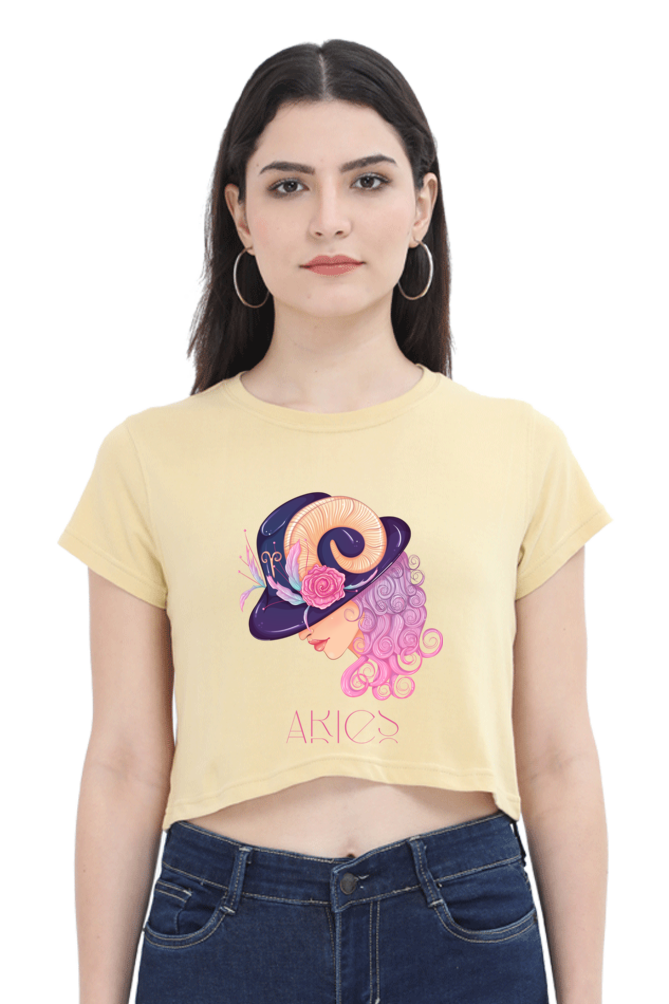 WOMEN || CROP TOP || ZODIAC SIGN || ASTROLOGY || ARIES || FLORAL PRINT || BIRTHDAY || GIFTS FOR HER