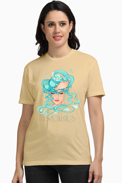 WOMEN || ROUND NECK T-SHIRT || ZODIAC SIGN || ASTROLOGY ||  AQUARIUS || CONFIDENCE || WATER || PSYCHEDELIC ART || BIRTHDAY || GIFT FOR HER