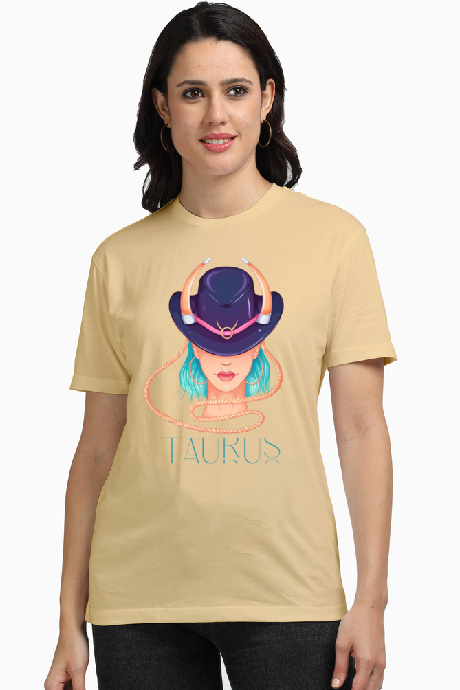 WOMEN || ROUND NECK T-SHIRT || ZODIAC SIGN || ASTROLOGY || TAURUS || HORNS || BIRTHDAY || GIFTS FOR HER