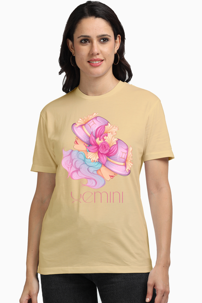 WOMEN || ROUND NECK T-SHIRT || ZODIAC SIGN || ASTROLOGY || GEMINI || FLORAL PRINT || BIRTHDAY || BIRTHDAY || GIFTS FOR HER