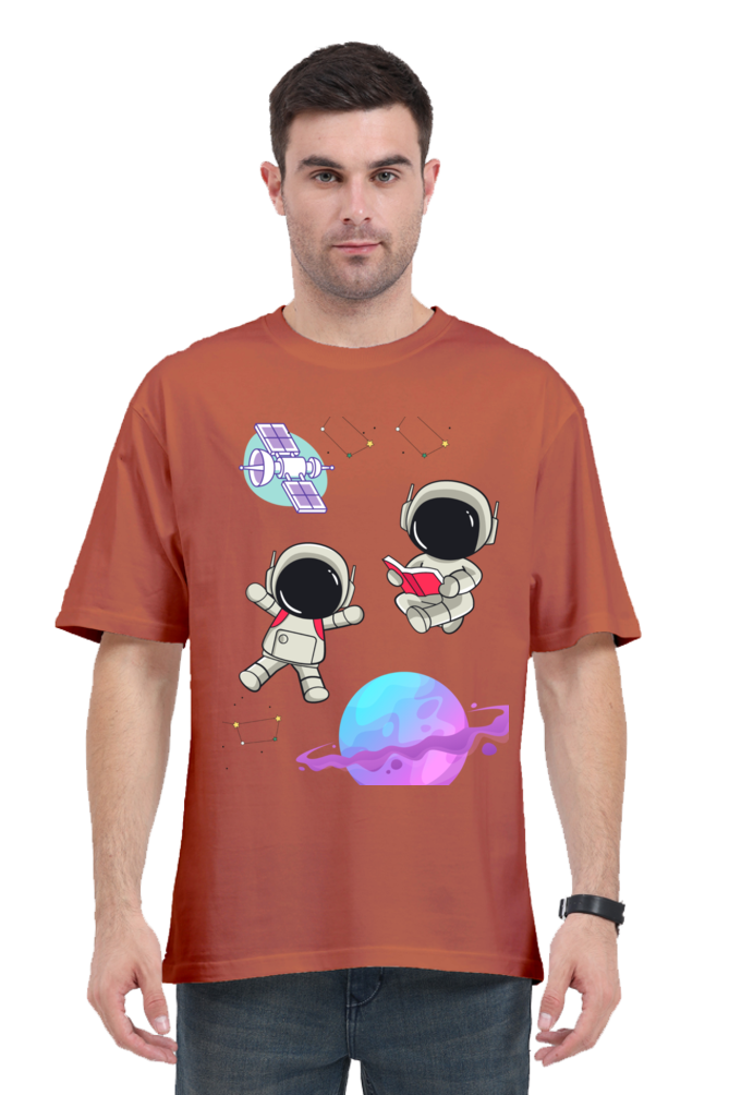 MEN || ROUND NECK OVERSIZED CLASSIC T-SHIRT || SPACE GRAPHIC || CUTE ASTRONAUT || STARS AND PLANETS || COSMIC DESIGN