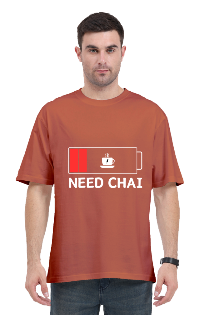 MEN || ROUND NECK OVERSIZED CLASSIC T-SHIRT || STREETWEAR || TEA LOVER || TEA ADDICT || NEED CHAI || INDIAN TEA