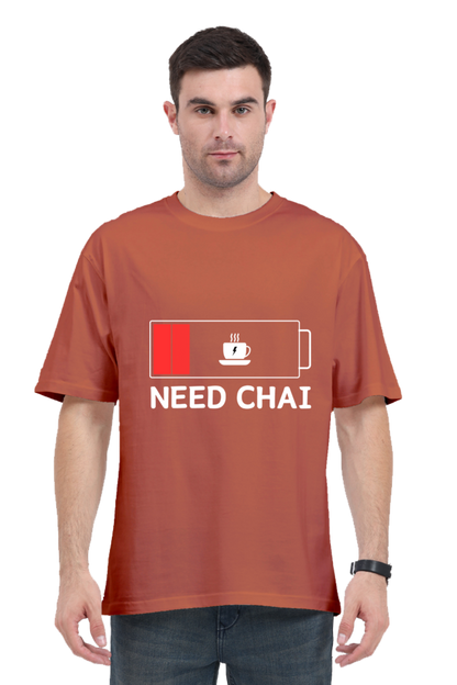 MEN || ROUND NECK OVERSIZED CLASSIC T-SHIRT || STREETWEAR || TEA LOVER || TEA ADDICT || NEED CHAI || INDIAN TEA