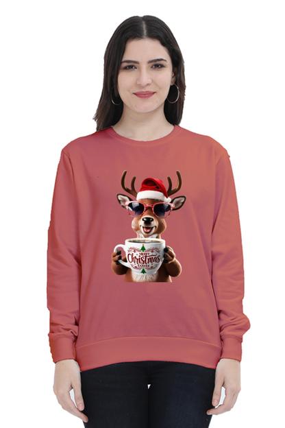 WOMEN || SWEATSHIRT || STREETWEAR || COFFEE LOVER || COFFEE ADDICT || REINDEER || FUNNY || CHRISTMAS GIFT || GIFT FOR HER || WINTER WEAR