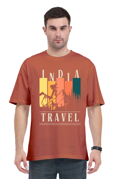 MEN || ROUND NECK OVERSIZED CLASSIC T-SHIRT || TRAVEL || ADVENTURE || INDIA || SKIER GRAPHIC