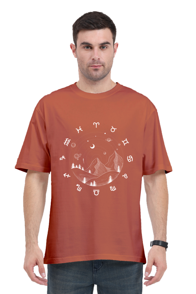 MEN || ROUND NECK OVERSIZED CLASSIC T-SHIRT || SPACE GRAPHIC || STARS AND PLANETS || COSMIC DESIGN || ZODIAC SIGNS || MOUNTAIN || ASTROLOGY