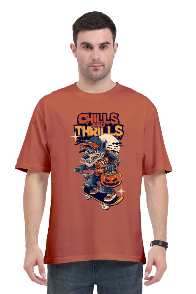 MEN || ROUND NECK OVERSIZED CLASSIC T-SHIRT || STREETWEAR || TRENDY || SPOOKY || MONSTER || WEREWOLF || SKATEBOARD || PUMPKIN || HALLOWEEN