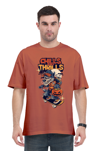 MEN || ROUND NECK OVERSIZED CLASSIC T-SHIRT || STREETWEAR || TRENDY || SPOOKY || MONSTER || WEREWOLF || SKATEBOARD || PUMPKIN || HALLOWEEN