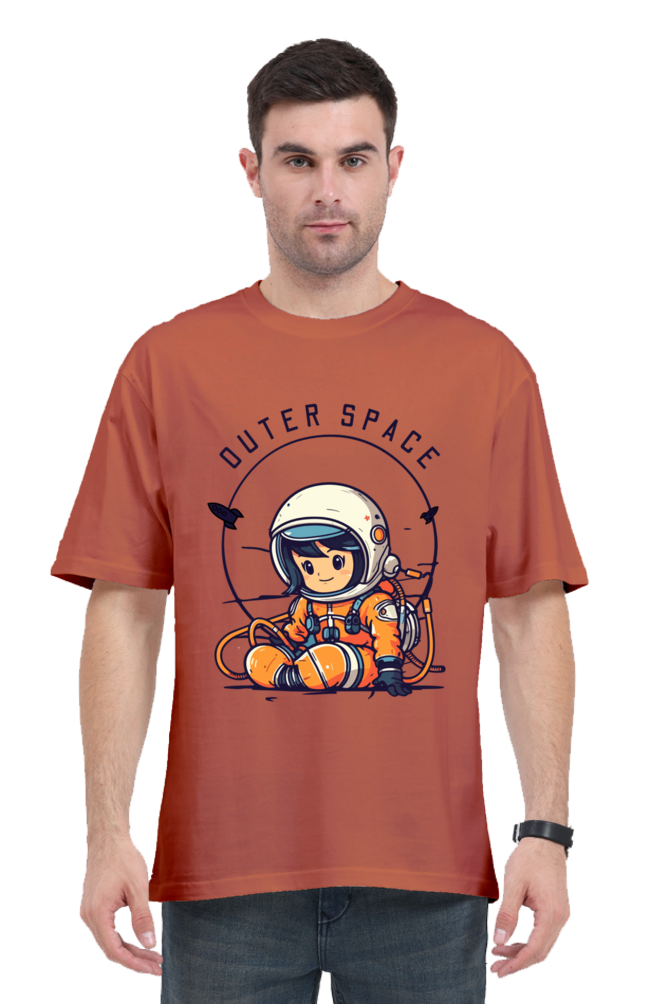 MEN || ROUND NECK OVERSIZED CLASSIC T-SHIRT || SPACE GRAPHIC || CUTE ASTRONAUT || VECTOR ART