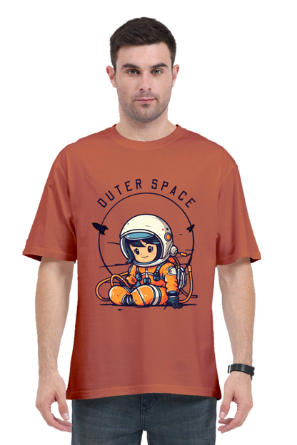 MEN || ROUND NECK OVERSIZED CLASSIC T-SHIRT || SPACE GRAPHIC || CUTE ASTRONAUT || VECTOR ART