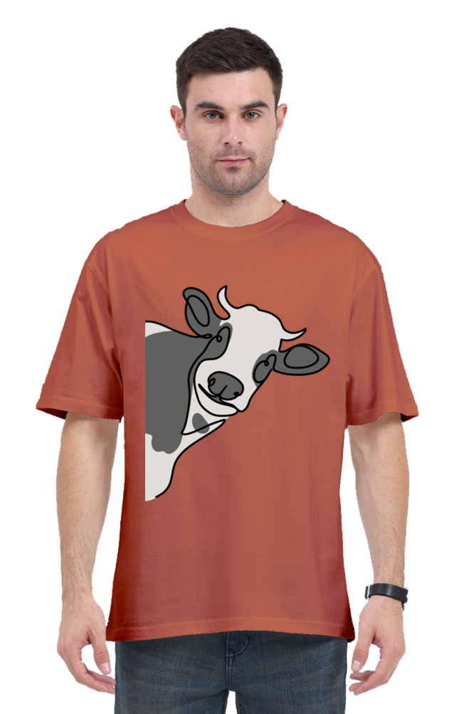 MEN || ROUND NECK OVERSIZED CLASSIC T-SHIRT || STREETWEAR || ANIMAL PRINT || ANIMAL LOVER || COW || FARM ANIMAL || CUTE || FUNNY || MINIMALIST || QUIRKY