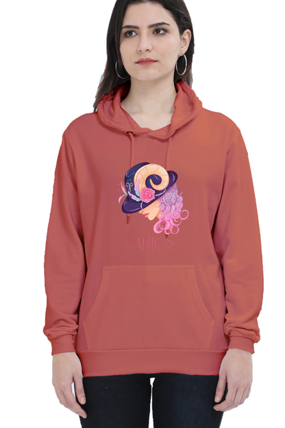 WOMEN || HOODIE SWEATSHIRT || ZODIAC SIGN || ASTROLOGY || ARIES || FLORAL PRINT || BIRTHDAY || GIFTS FOR HER