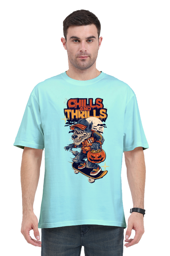 MEN || ROUND NECK OVERSIZED CLASSIC T-SHIRT || STREETWEAR || TRENDY || SPOOKY || MONSTER || WEREWOLF || SKATEBOARD || PUMPKIN || HALLOWEEN