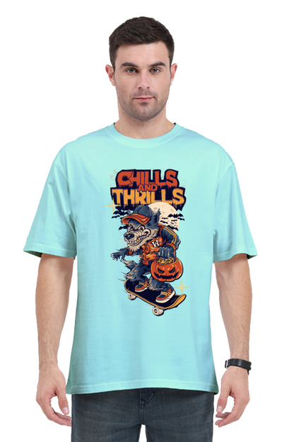 MEN || ROUND NECK OVERSIZED CLASSIC T-SHIRT || STREETWEAR || TRENDY || SPOOKY || MONSTER || WEREWOLF || SKATEBOARD || PUMPKIN || HALLOWEEN