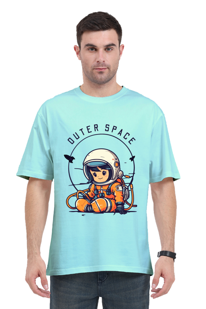 MEN || ROUND NECK OVERSIZED CLASSIC T-SHIRT || SPACE GRAPHIC || CUTE ASTRONAUT || VECTOR ART